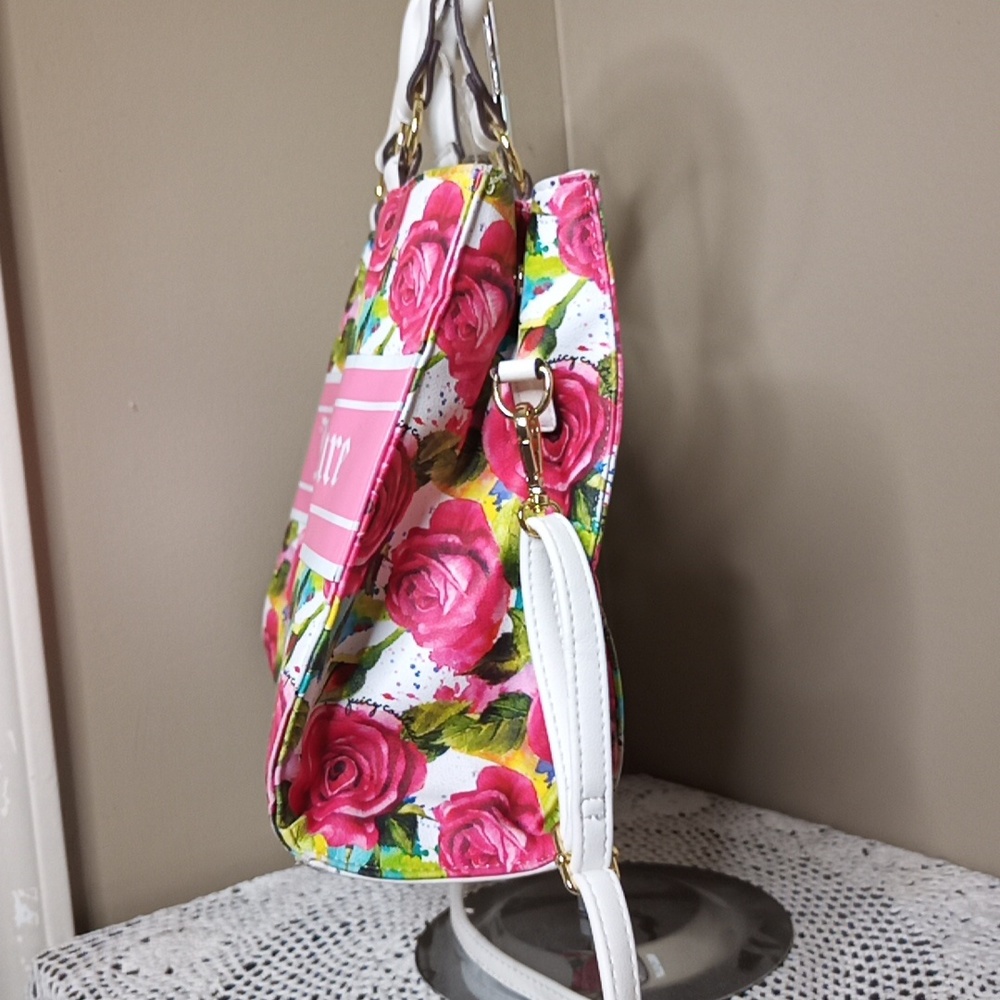 Juicy Couture Billboard Tote Bag Purse Crossbody In White & Rose Pink Detail - Picture 3 of 9